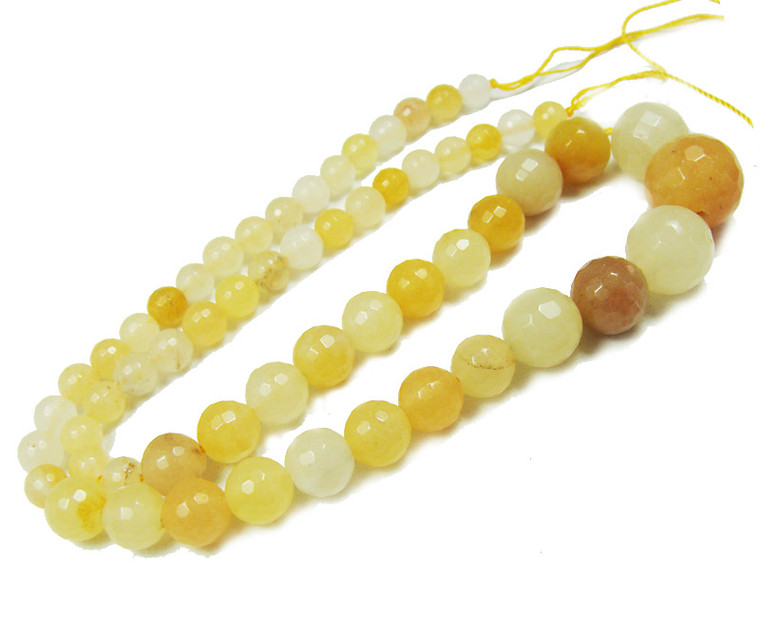 6-14mm Yellow Jade Faceted Graduated Round Beads