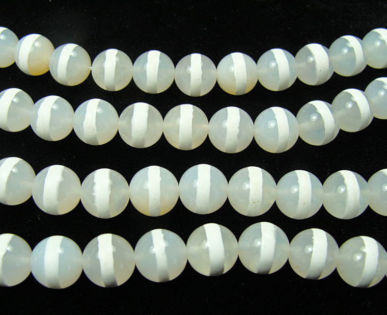 6mm Tibetan Style White Line Agate Smooth Beads