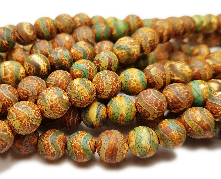 10mm Tibetan Style Brown Wavy Line Agate Beads
