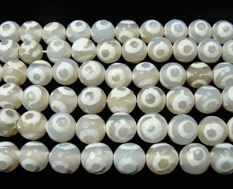 8mm Tibetan Style White Third Eye Faceted Beads