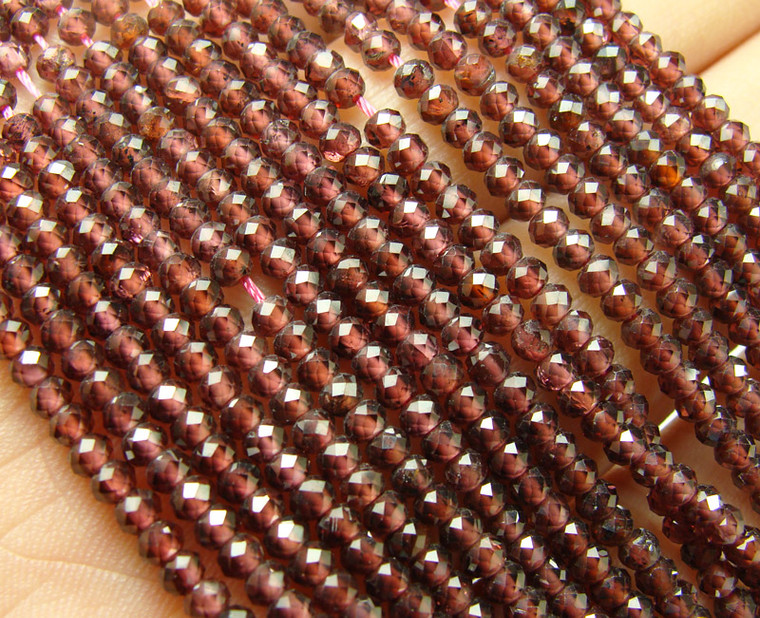 2x3mm 15.25" Finely Cut Red Garnet Faceted Rondelle