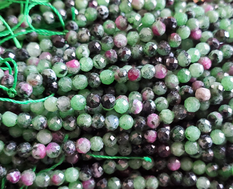 3mm Finely Cut Ruby Zoisite Round Beads