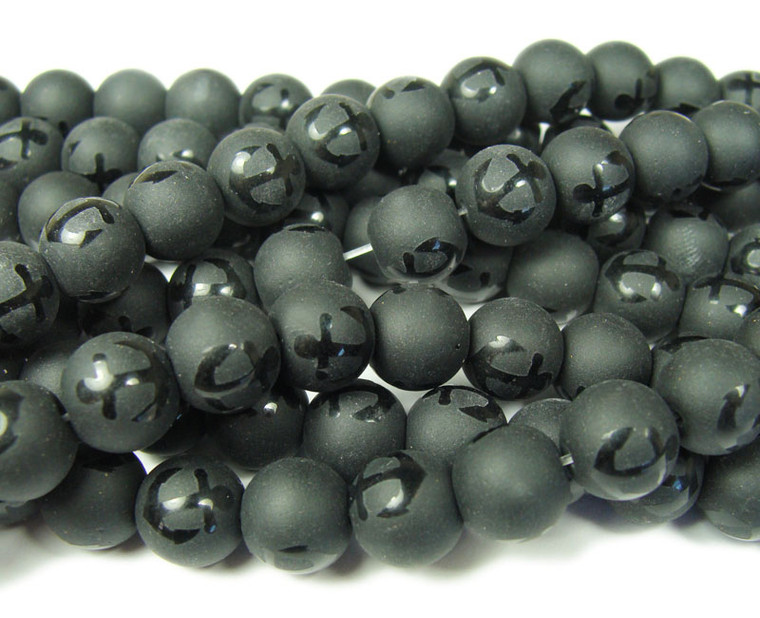 8mm 15.5 Inches Black Matte Tibetan Style Anchor Beads