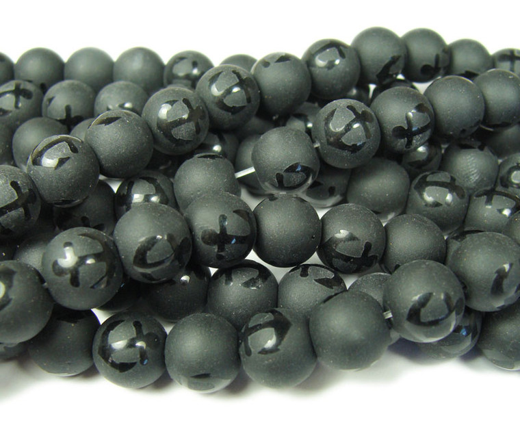 10mm 15.5 Inches Black Matte Tibetan Style Anchor Beads