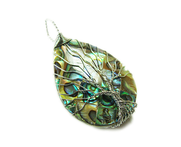 30x40mm Silver Wired Abalone Teardrop Pendant