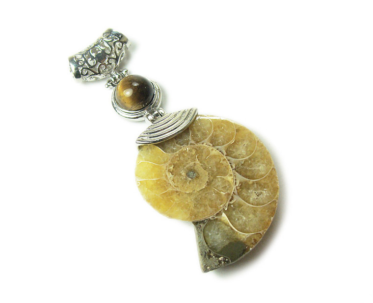 30x60mm Ammonite Large Pendant With Tiger Eye