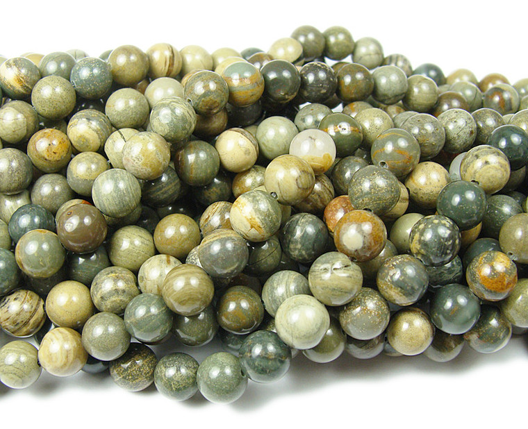 8mm Silver Leaf Agate Smooth Round Beads