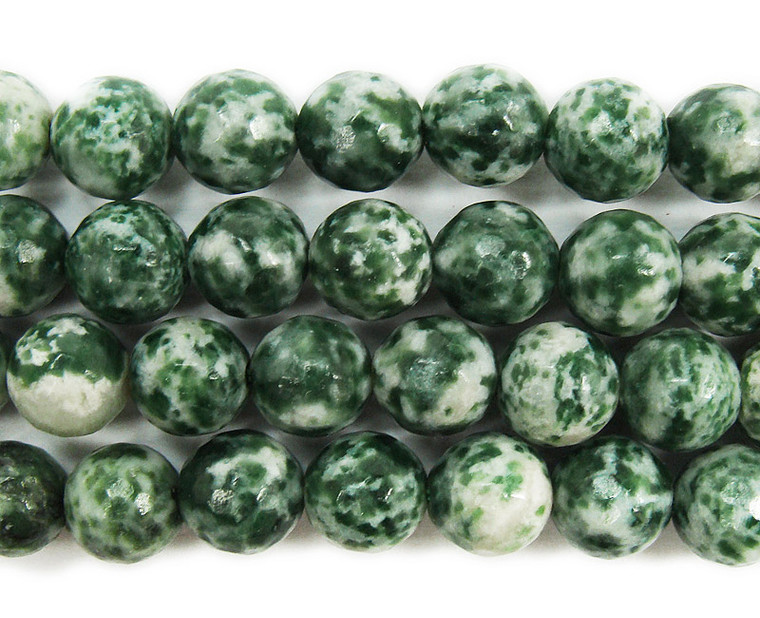 10mm Green Spot Jasper Faceted Round Beads
