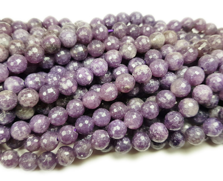 10mm Lepidolite Purple Faceted Round Beads