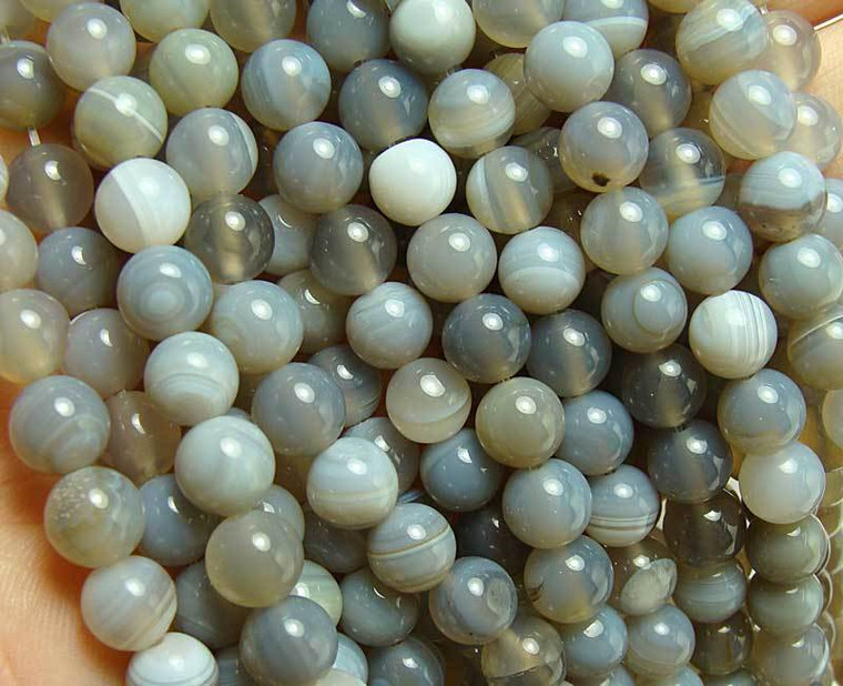 12mm Gray Striped Agate Round Beads