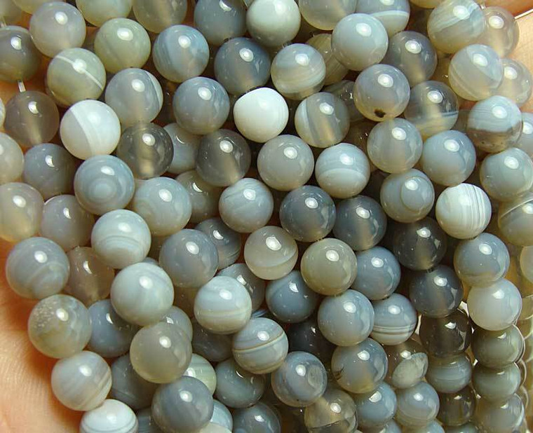 6mm Gray Striped Agate Round Beads