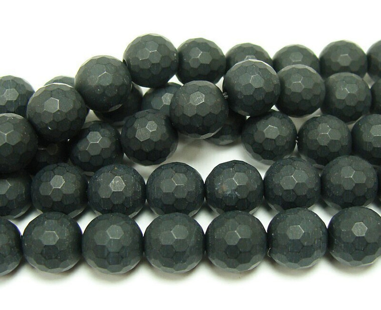 10mm 15.5 Inches Black Matte Agate/Onyx Faceted Round Beads