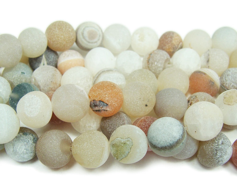 6mm 15 inch Light Gray Matte Druzy Agate Round Beads