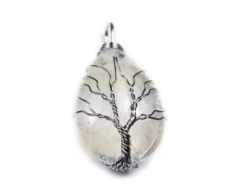 25x35mm Silver Tree of Life Clear Crystal Teardrop Pendant