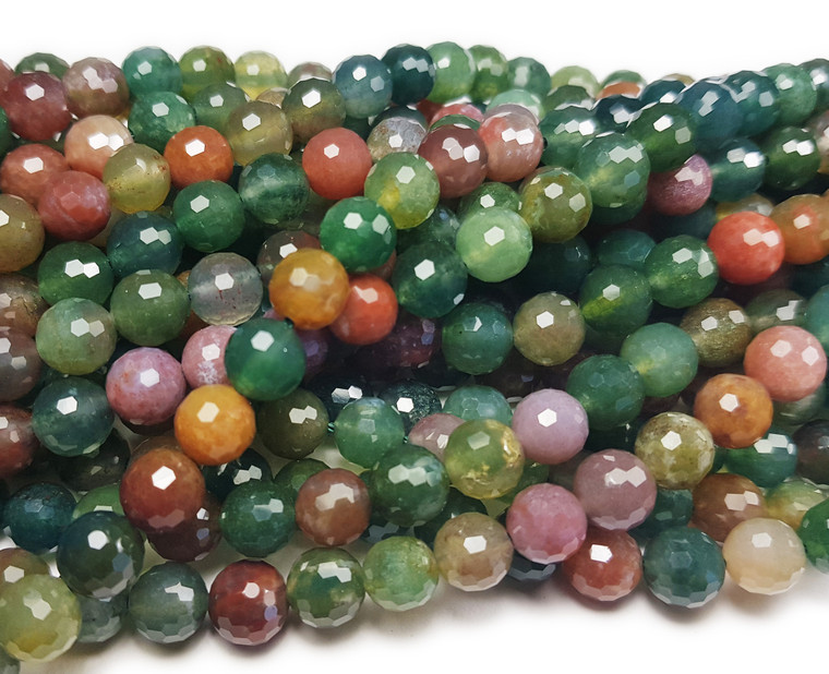 6mm Finely Cut Shiny Indian Agate Faceted Beads