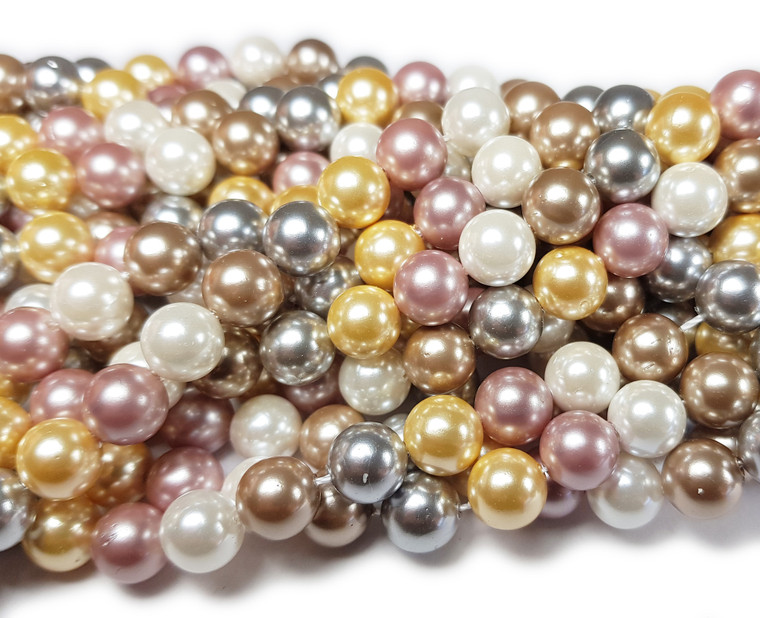 6mm Silver, White, Pink, Beige And Yellow Shell Pearl Round