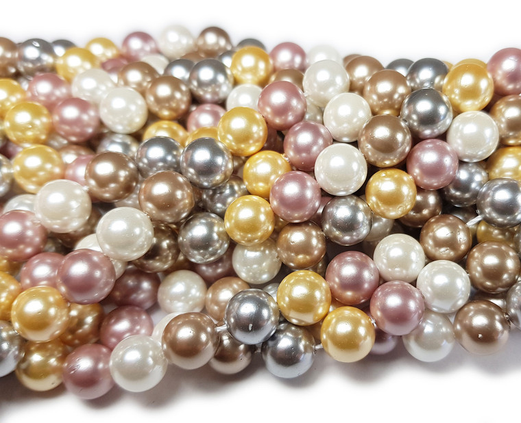 10mm Silver, White, Pink, Beige And Yellow Shell Pearl Round