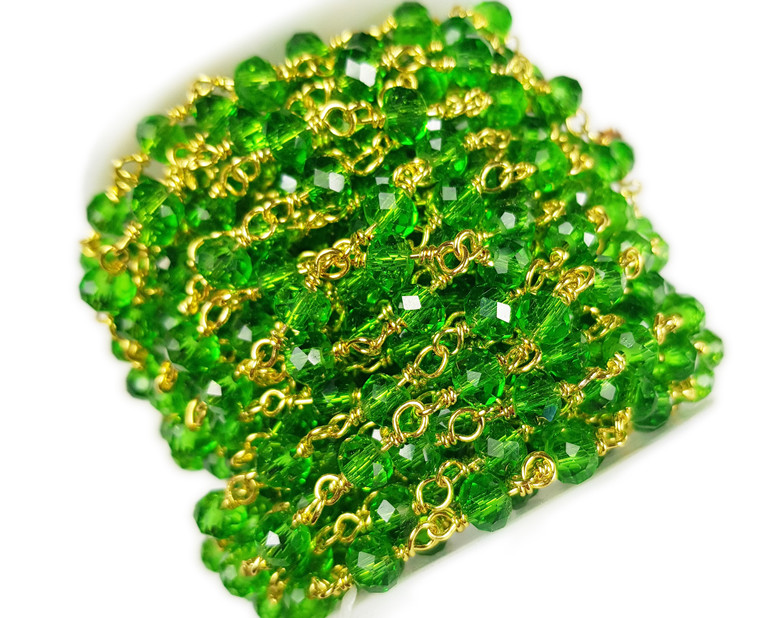 5x6mm Transparent Green Glass Beaded Gold-Plated Chain