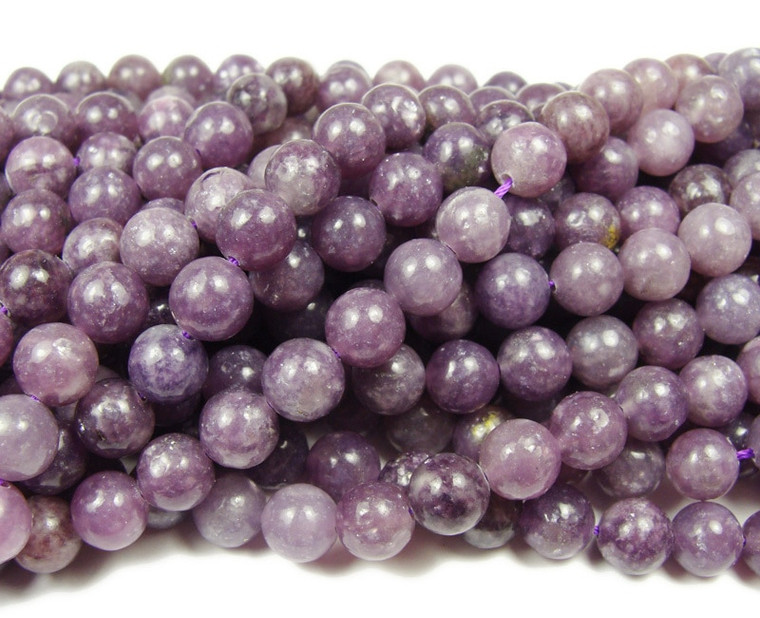 8mm Lepidolite Purple Smooth Round Beads