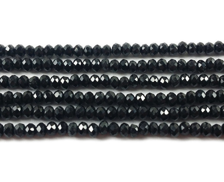 3x4mm Strand Solid Black Glass Faceted Rondelles