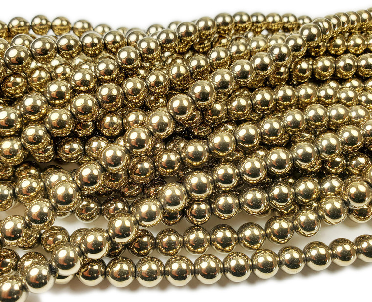 10mm Pyrite/Brass Color Hematite Smooth Round Beads