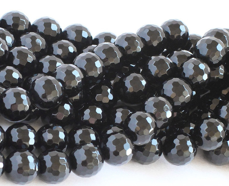 4mm Grade A Black Onyx Faceted Round Beads