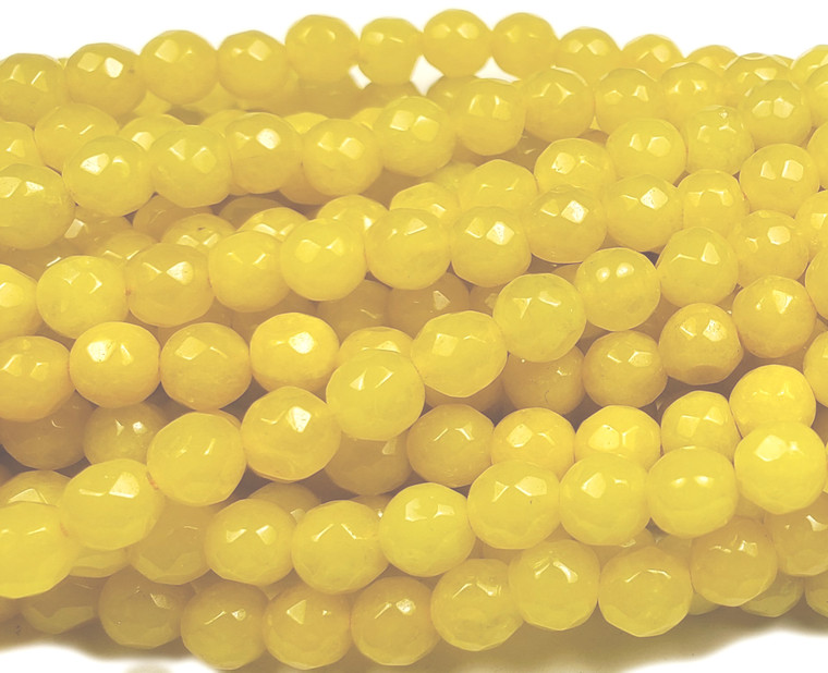 6mm Gold Yellow Jade Faceted Round Beads