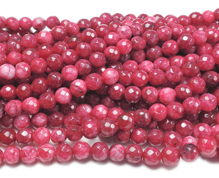 6mm Deep Crimson Jade Faceted Round Beads