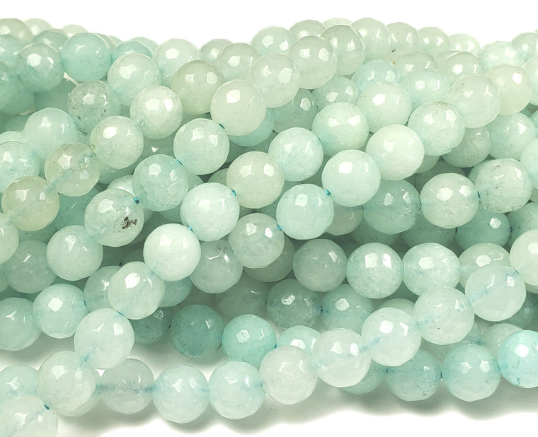 8mm Adriatic Mist Jade Faceted Round Beads