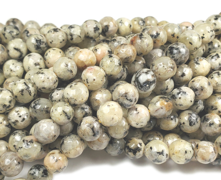 8mm Pale Golden Rod Kiwi Jade Faceted Round Beads