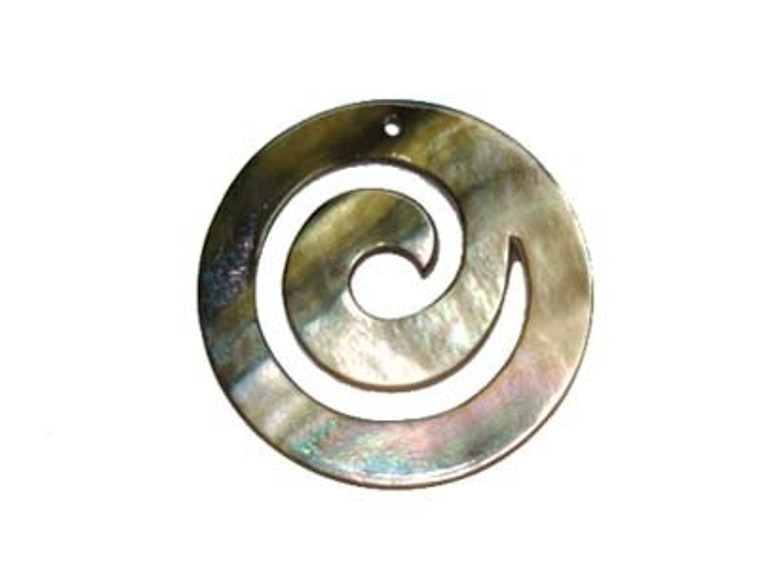 40mm Black Sea Shell Swirl Pendant