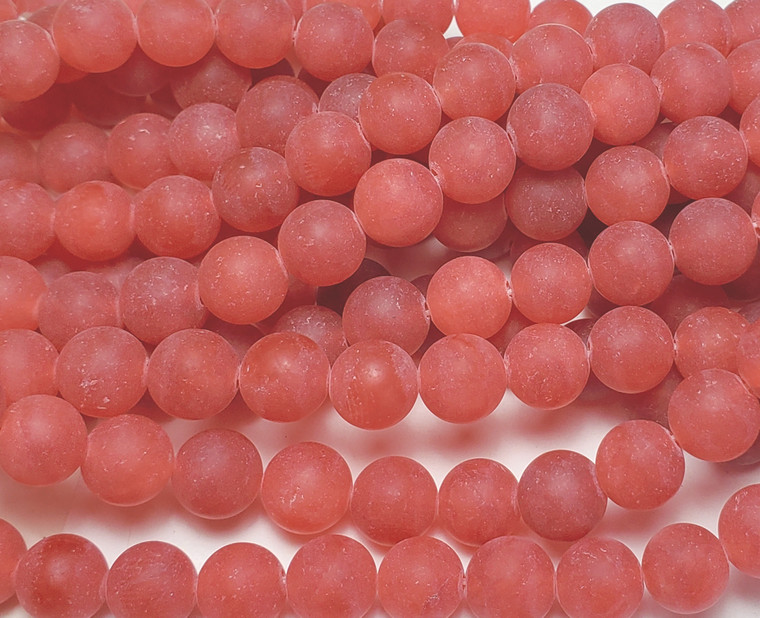 8mm 15.5" Crimson Red Jade Matte Round Beads