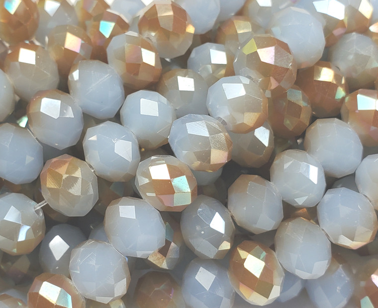 7x10mm Angelite-Colored Ab Gold Finish Faceted Glass Beads