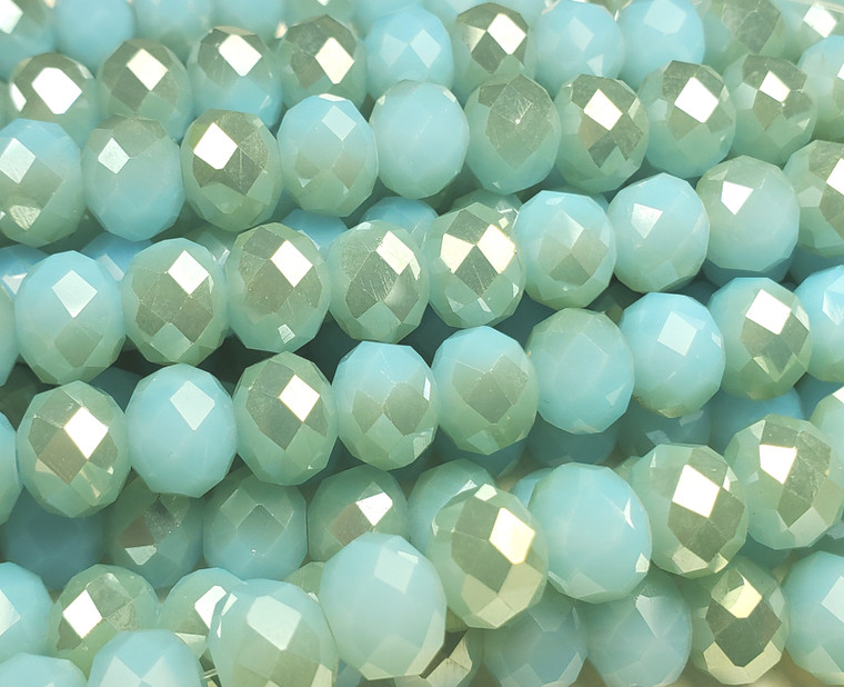 7x10mm Pale Turquoise Ab Silver Finish Faceted Glass Beads