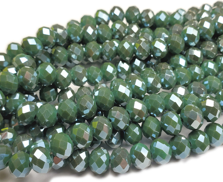 6x8mm Dark Green Glass Faceted Rondelles Ab Finish