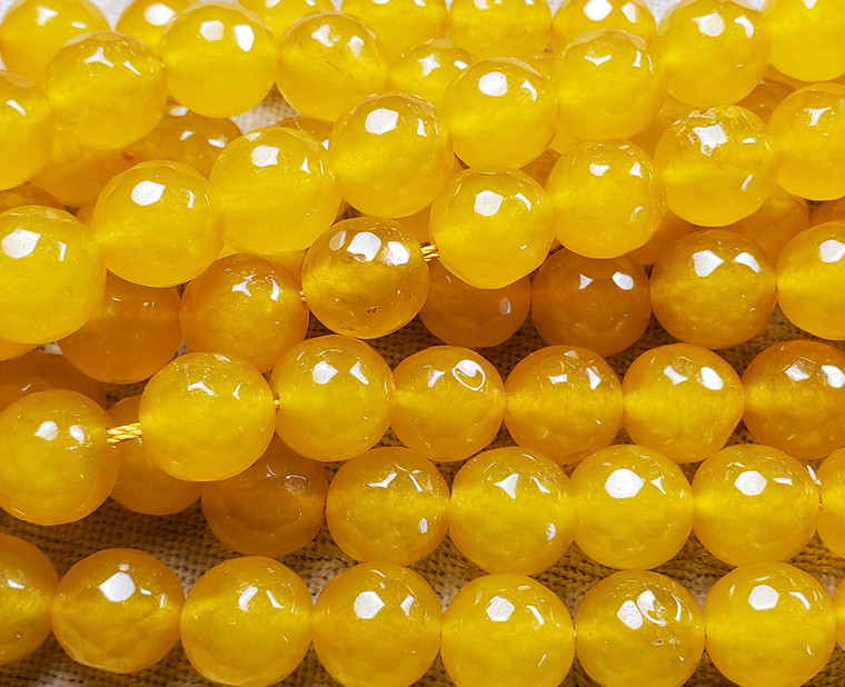 10mm Honey Yellow Jade Faceted Round Beads