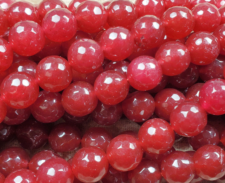 10mm Dark Red Jade Faceted Round Beads