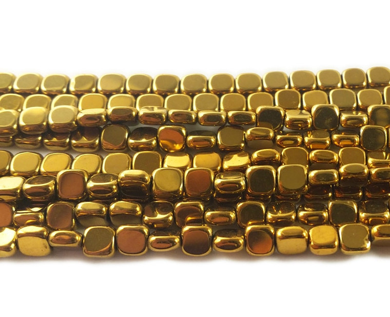4x4mm Gold Hematite Flat Square Beads