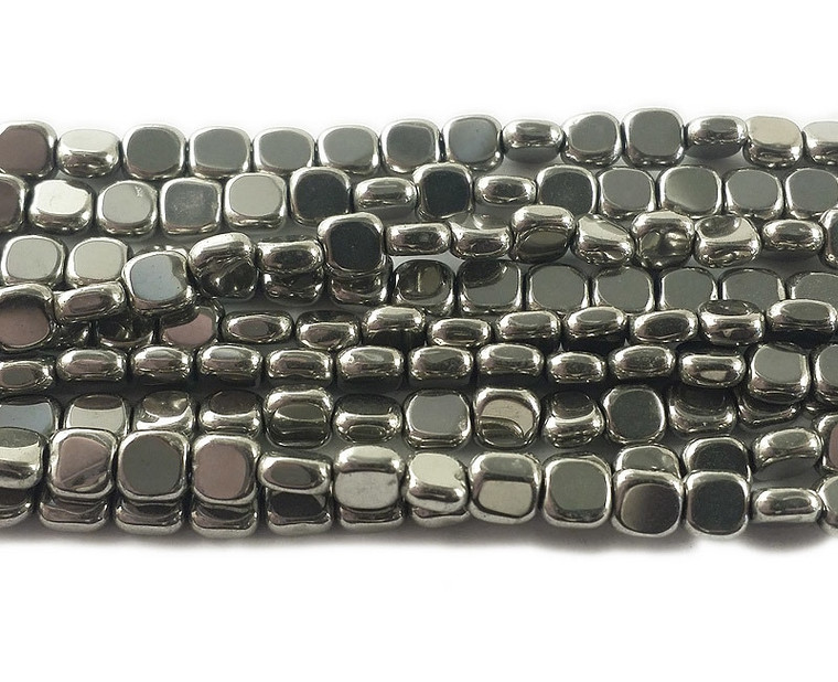 4x4mm Silver Gray Hematite Flat Square Beads