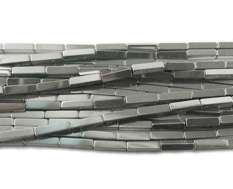 2x8mm Light Silver Hematite Rectangle Beads