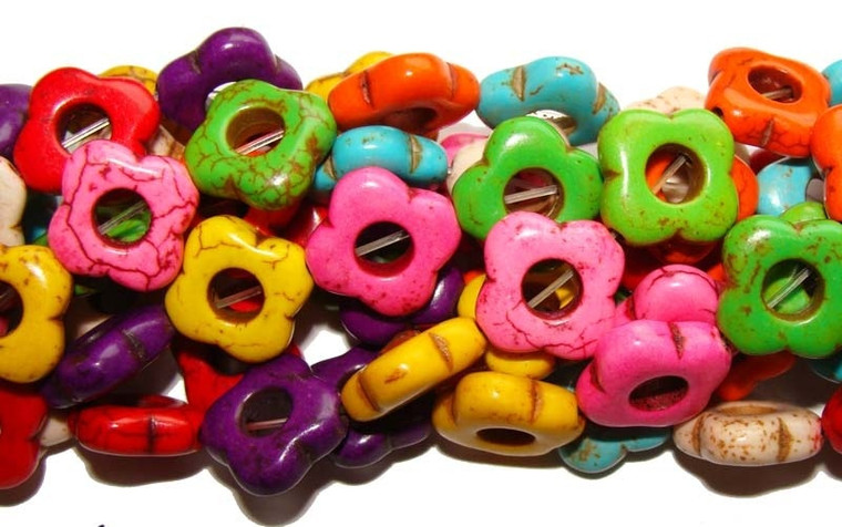 12x12mm 16" Strand Multi-Color Howlite Hollow Flower Beads