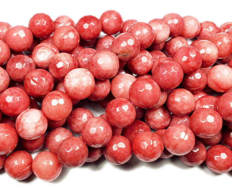 13-14mm Salmon Pink Jade Faceted Round Beads