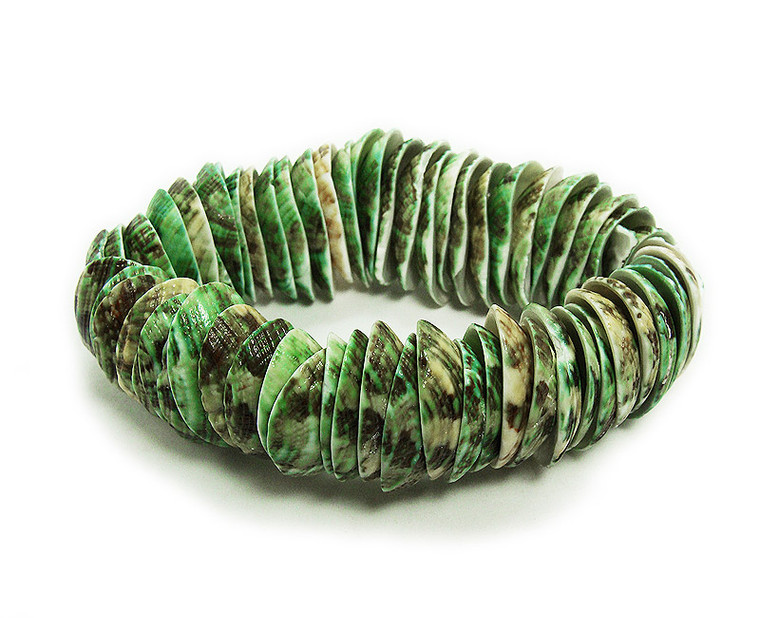 7 Inches Green Full Shell Stretch Bracelet