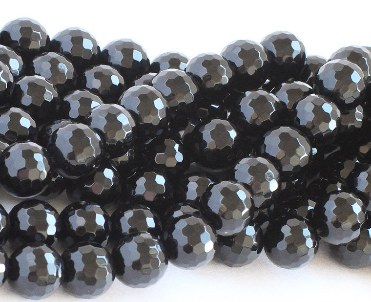 10mm Grade A Black Onyx Faceted Round Beads