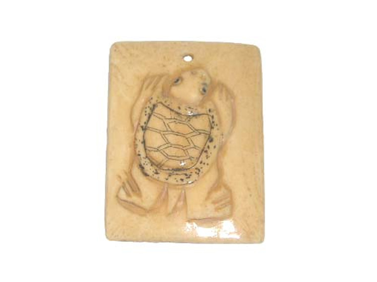 40x38mm. Turtle Carved Bone Figure Rectangle Pendant