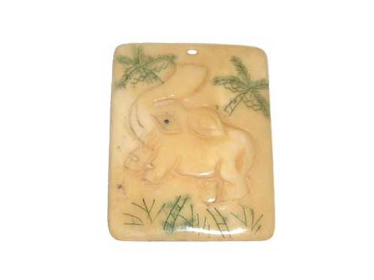 40x38mm. Elephant Carved Bone Figure Rectangle Pendant