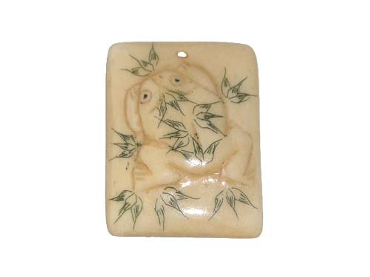 40x38mm Frog Carved Bone Figure Rectangle Pendant