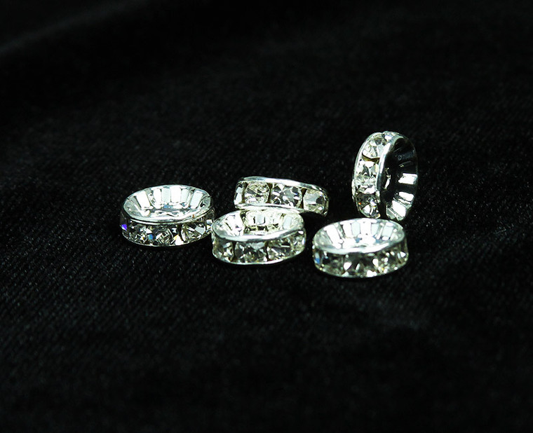 4x8mm Pack Of 40 Cz Silver Plated Spacers With White Stones