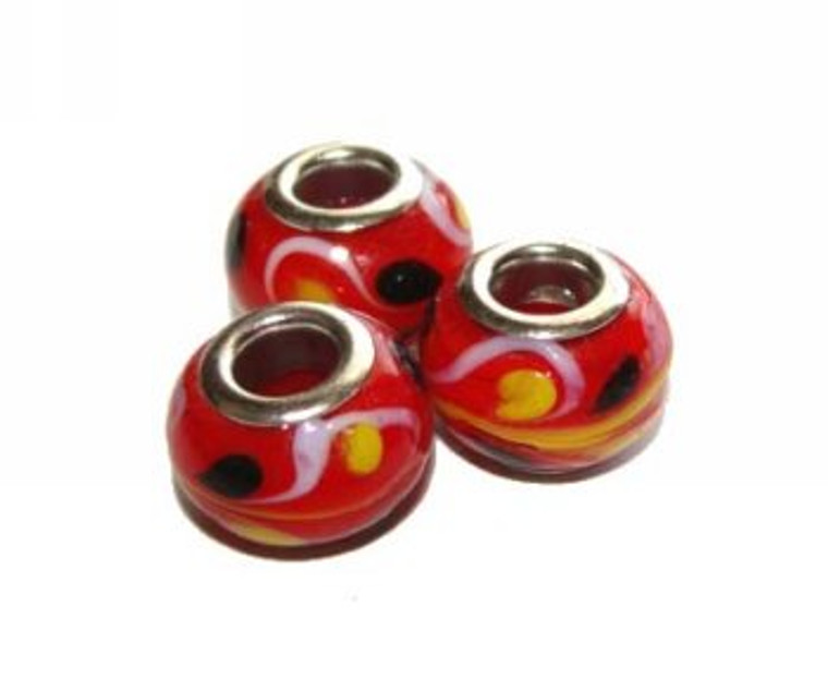 9x13mm Pack Of 4 Red Large Hole Glass Rondelle Beads