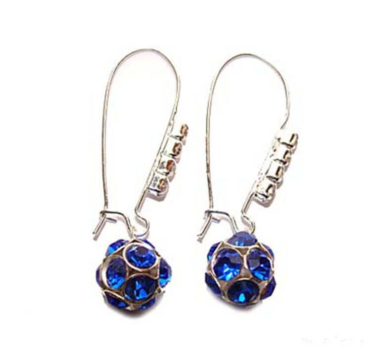 1 3/4 Inches Blue Platinum-Plated Brass And Cz Earrings